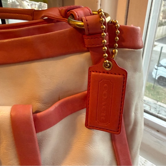 COACH | Cricket Leather Satchel, White with Coral Trim (2009) #13602 - Picture 13 of 17